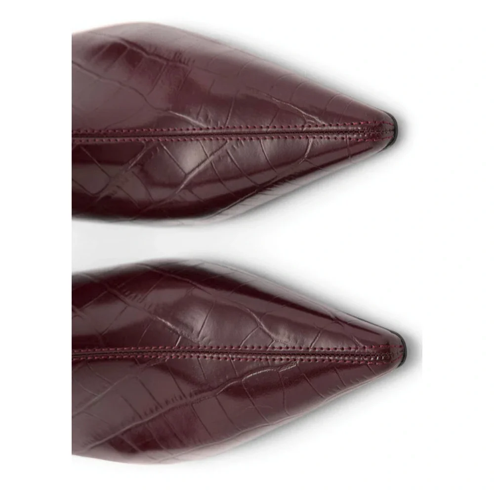 NEW MANGO MNG BURGUNDY COBI KITTEN HEEL CROC EFFECT ANKLE BOOTS BOOTIE 38 US 7.5